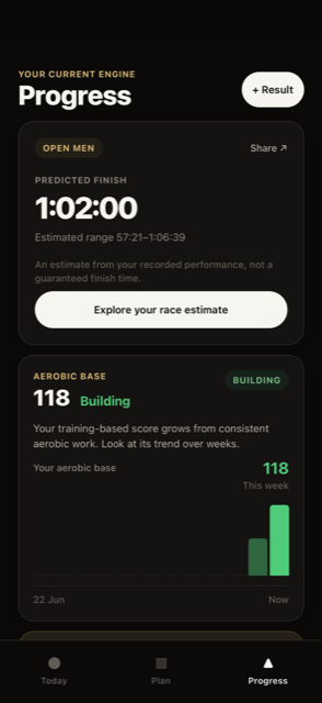 ENGN progress and race predictor screen